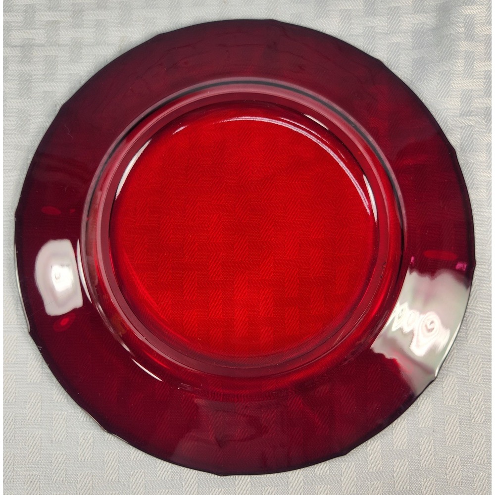 Vintage Martinsville Addie Ruby Red "Elegant"Glass Luncheon Plates-Set of 5-VG - Picture 7 of 9